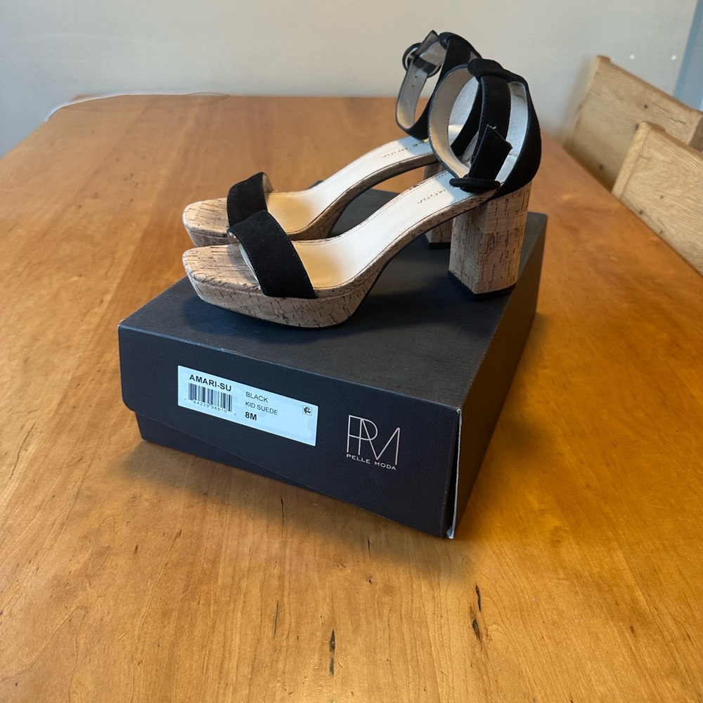 Pelle Moda Amari Black & Cork Platform Sandals